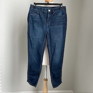 WHBM The Skinny Dark Medium Wash Ruched Ankle Jeans
